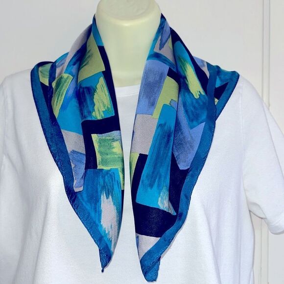 Anne Klein multi colored silk square scarf - Picture 7 of 8